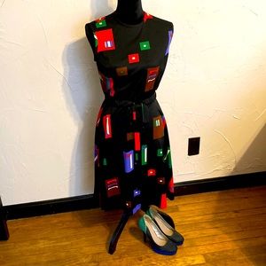 Kollection Graphic 80s Dress Black red white green purple